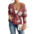 thumbnail image 1 of Floral Pattern Button Down Knit Cardigan, Elegant Long Sleeve Sweater, Women's Clothing, 1 of 7