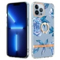thumbnail image 1 of Floral Pattern Case for iPhone 13 Pro Max, Clear Case with Ring Holder Kickstand for iPhone 13 Pro Max, Slim Lightweight Military Grade Shockproof Protective Phone Cover for Women Girls, Blue Flower, 1 of 5