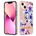 thumbnail image 1 of Floral Pattern Case for iPhone 15 Plus, Clear Case with Ring Holder Kickstand for iPhone 15 Plus, Slim Lightweight Military Grade Shockproof Protective Phone Cover for Women Girls, Purple Flower, 1 of 5