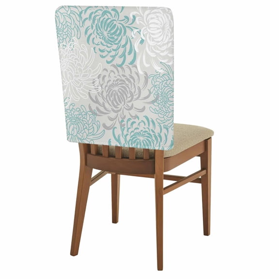 Floral Pattern Chair Back Covers Set of 1, Outline White Indigo Chrysanthemum Graphic Stretch Dining Chair Back Slipcovers Removable Seat Cover for Kitchen Restaurant Hotel Cafe