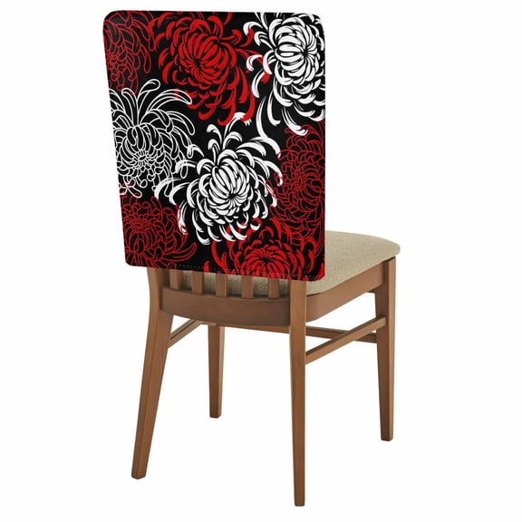Floral Pattern Chair Back Covers Set of 1, Outline White Red Chrysanthemum Graphic Stretch Dining Chair Back Slipcovers Removable Seat Cover for Kitchen Restaurant Hotel Cafe
