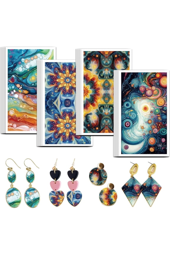 Floral Pattern Clay Transfer Paper 4 Design 24 Pcs Transfer Paper for Polymer Abstract Ink Polymer Clay Transfer Sheets Floral Theme Small Transfer Paper for Clay Earrings Jewelry Making 1set