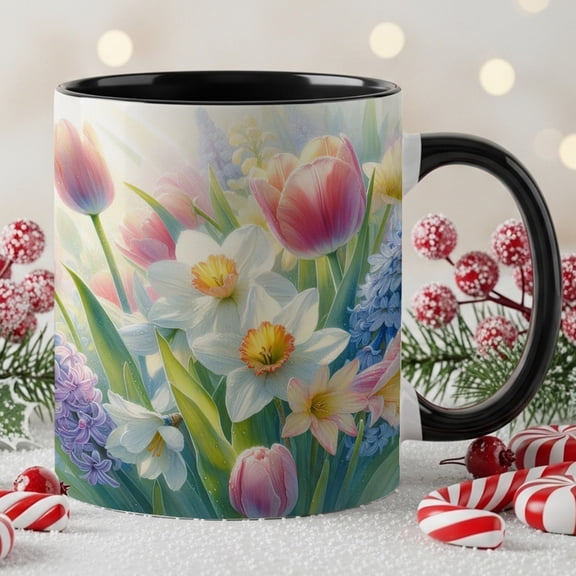 Floral Pattern Coffee Mug, Spring Flowers Style Coffee Cup