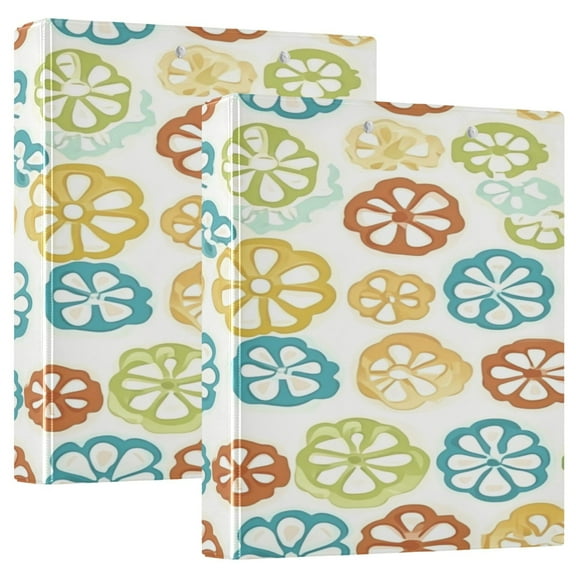 Floral Pattern Design 12.4x10.6in PVC Round Ring Binder, D-Ring 3-Hole, Metal Clip, 200 Sheets