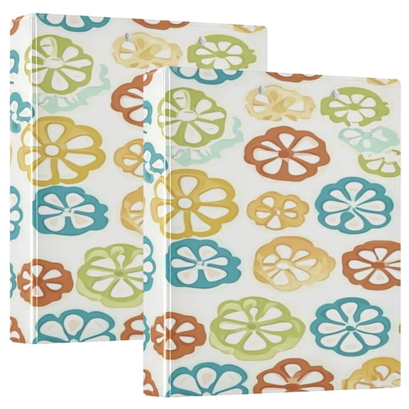 Floral Pattern Design 12.4x10.6in PVC Round Ring Binders, 2-Pack, D-Ring 3-Hole, Metal Clip