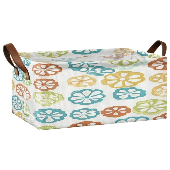 Floral Pattern Design Open Home Storage Bins Foldable Metal Frame Shelf Baskets 16.9x11.4x7.7in Water-Resistant