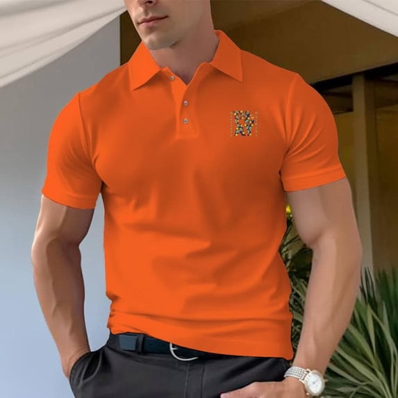 Floral Pattern Double-Sided Design Men's Pure Cotton Polo Shirt