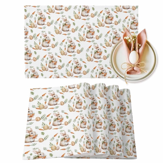 Floral Pattern Easter Placemats Set of 6, Spring Rabbits Eggs Carrots Table Mats Washable Heat-Insulation Non-Slip Place Mats for Kitchen Dinner Table Indoor Outdoor Decor,13x19 Inch