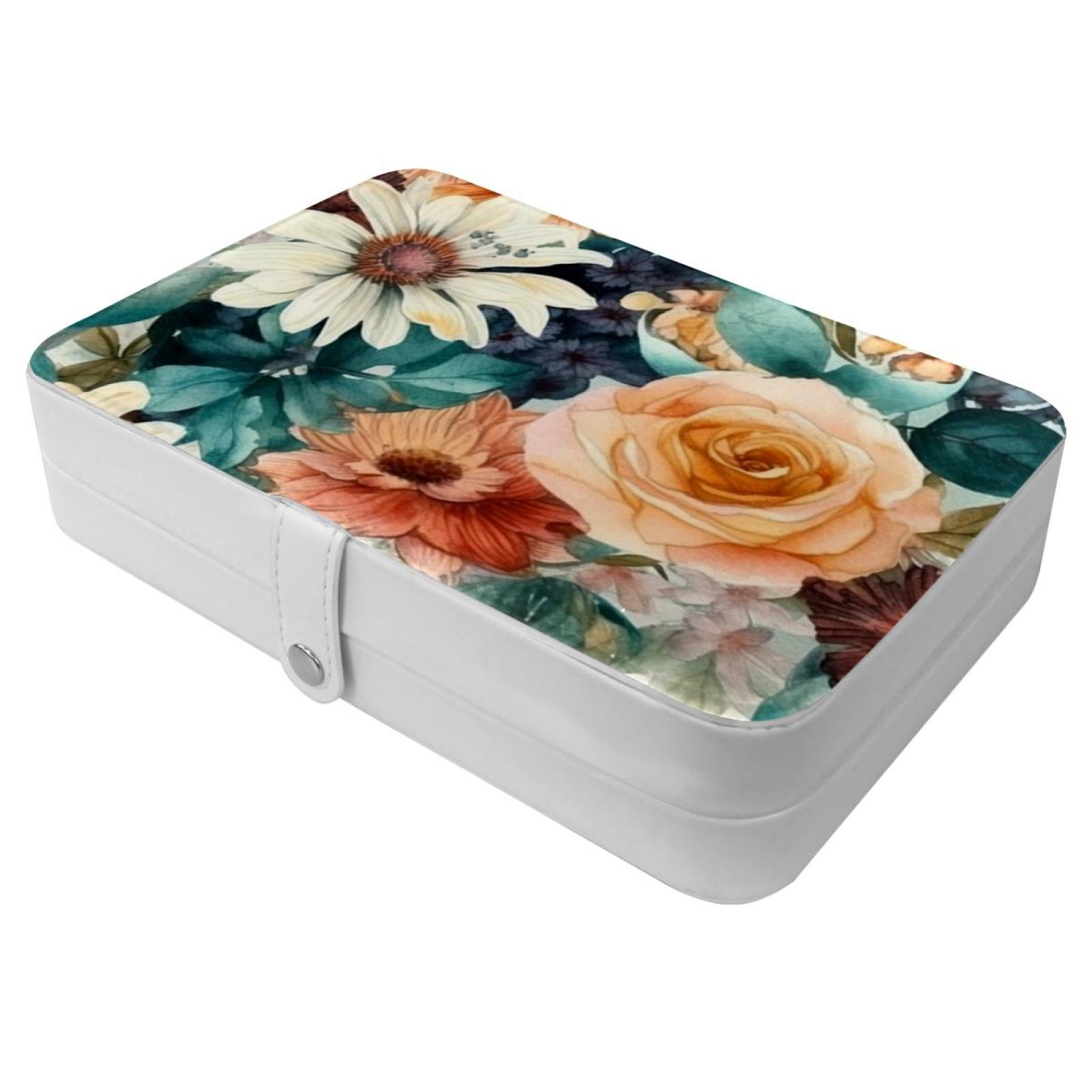 Floral Pattern with Flowers Jewelry Box Organizer for Women Girls