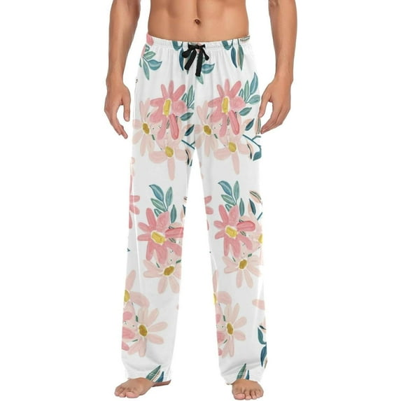 Floral Pattern Ghost Pajama Pants, Men's Lounge Pants Light with Drawstring and Pockets, Christmas New Year Birthday Father's Day Gifts, Medium