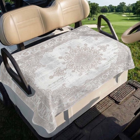 Floral Pattern Golf Cart Seat Covers, Abstract Charcoal Central Medallion Weathered Border Soft Breathable Club Car Golf Cart Cover Towel Blanket for 2 Seater Accessories 51x31in