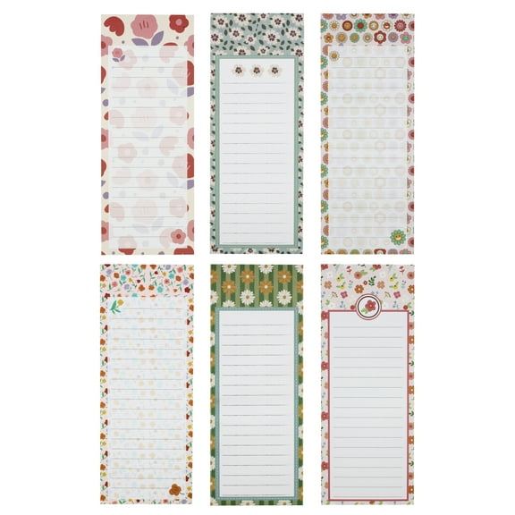 Floral Pattern Grocery List Magnet Pad for Fridge - 6 Pack of Vibrant Flower Note Pads with Full Magnetic Back and 60 Sheets Each