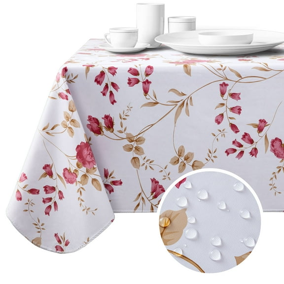 Floral Pattern Heavy Duty Vinyl Tablecloth with Flannel Backing   Waterproof Oil-Proof Wipeable Table Cover for Indoor & Outdoor