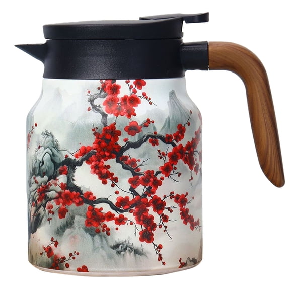 Floral Pattern Insulated Stainless Steel Tea Pot with Built-In Infuser Portable Thermal Kettle for Hot and Cold Beverages
