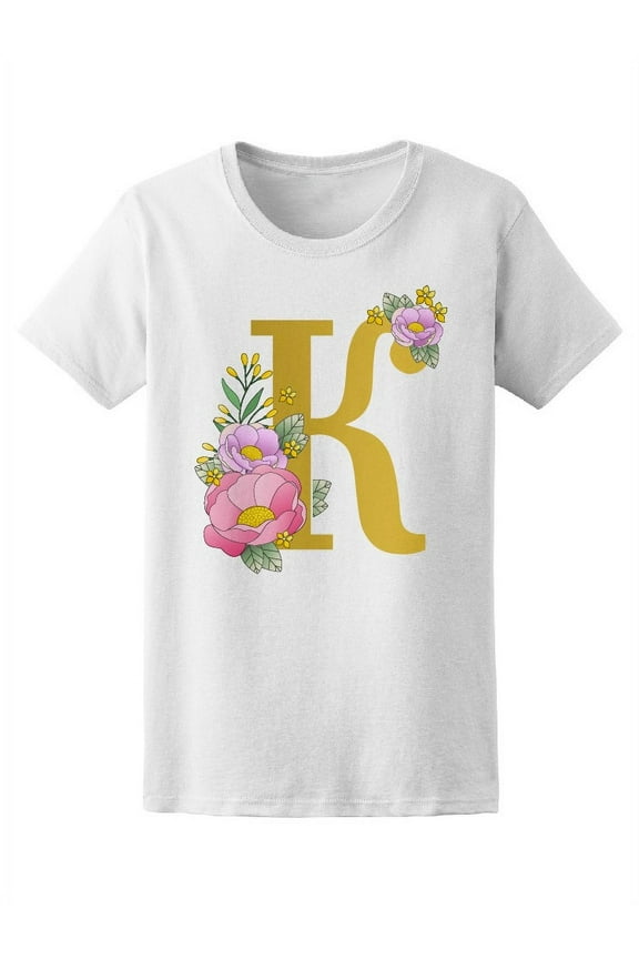 Floral Pattern Letter K T-Shirt Women -Image by Shutterstock, Female Medium