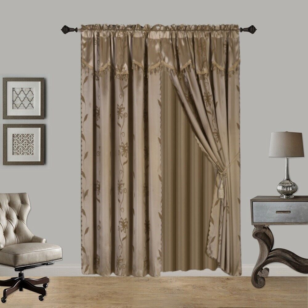 Stached Floral Pattern Luxury European Vintage Window Curtain Set with Stached ...