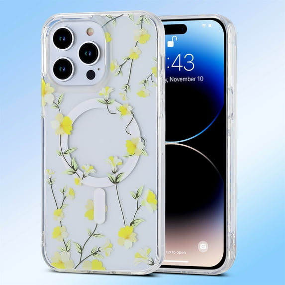Floral Pattern Magnetic Case for iPhone 12 Pro / iPhone 12, Compatible with MagSafe Wireless Charging TPU Shockproof Cover, High-Transparency Clear Lightweight Case,Pattern-C