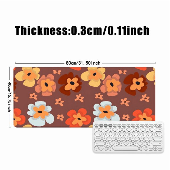 Floral Pattern Mouse Pad 31.5 x 11.82 Inches Rubber Desk Mat with Retro Autumn Design for Office and Home Use