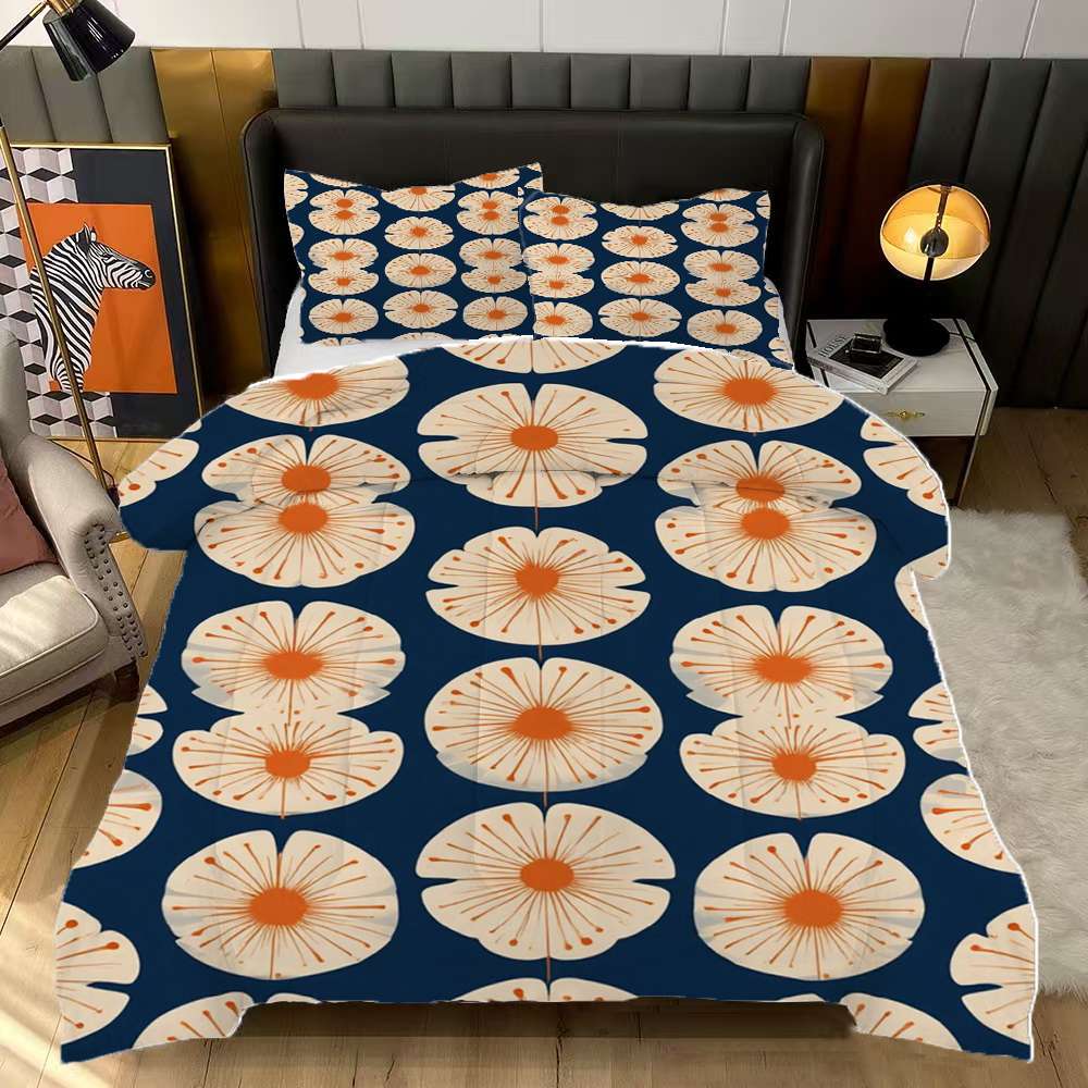 Floral Pattern Navy Background Design Comforter Set Full Size Bedding ...
