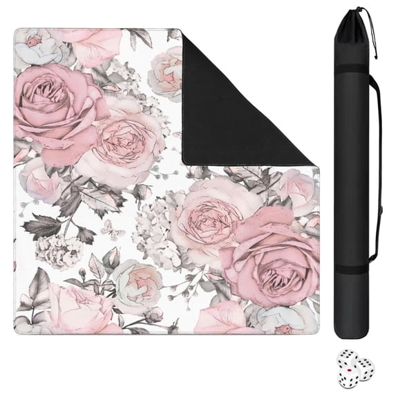 Floral Pattern Non-Slip Mahjong Table Surface, 31.5x31.5 Inch Rubber Gaming Pad Ensures Stability & Reduces Noise During Game Nights