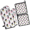thumbnail image 1 of Floral Pattern Oven Mitts and Pot Holders Set Of 4, Heat Resistant Kitchen Gloves with Non-Slip Grip, Hanging Loop, Soft Cotton Lining for Baking, Cooking, Grilling, Barbecue, 1 of 6