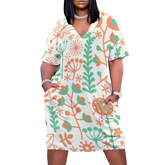 Floral Pattern Peach Green Design Summer Dresses for Women Beach Boho