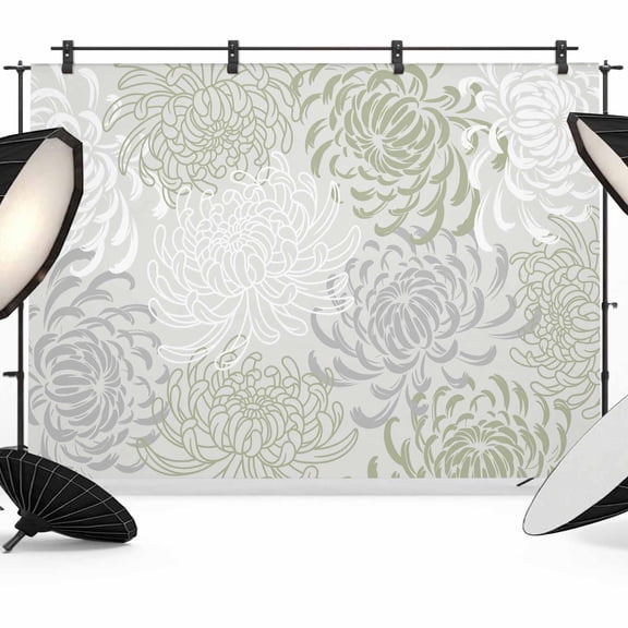Floral Pattern Photography Backdrop 7x5FT, Outline White Green Chrysanthemum Graphic Photo Backdrops, Background for Photography Studio Photo Studio Background, Back Drop for Photoshoot