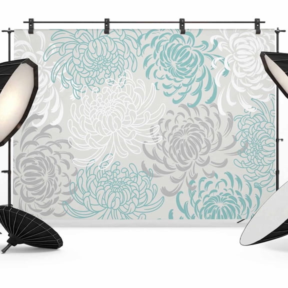 Floral Pattern Photography Backdrop 7x5FT, Outline White Indigo Chrysanthemum Graphic Photo Backdrops, Background for Photography Studio Photo Studio Background, Back Drop for Photoshoot