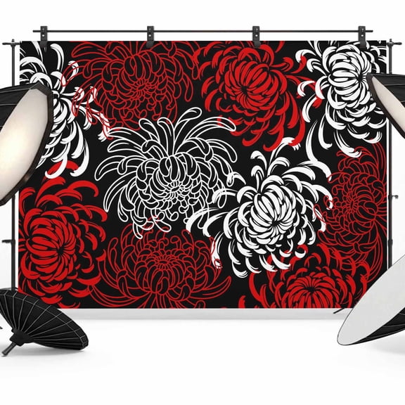 Floral Pattern Photography Backdrop 7x5FT, Outline White Red Chrysanthemum Graphic Photo Backdrops, Background for Photography Studio Photo Studio Background, Back Drop for Photoshoot