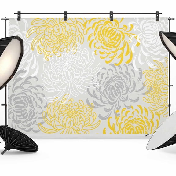Floral Pattern Photography Backdrop 7x5FT, Outline White Yellow Chrysanthemum Graphic Photo Backdrops, Background for Photography Studio Photo Studio Background, Back Drop for Photoshoot