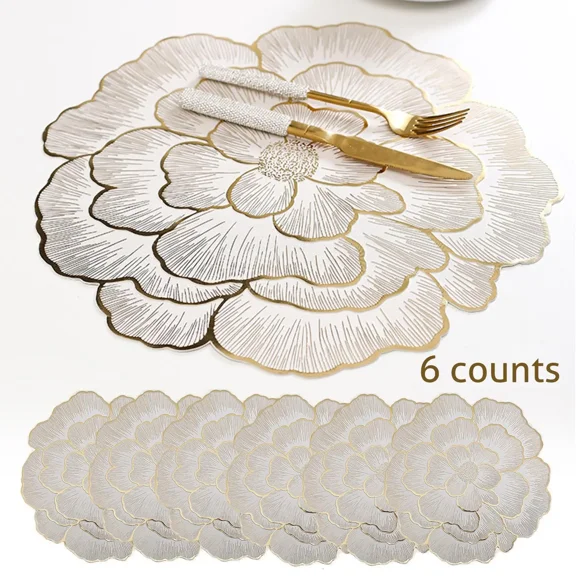 Floral Pattern Placemats, 6 Counts/set Heat-Resistant Non-Slip Dinner Table Mats, Kitchen Decorative Placemat, Kitchen Gadgets, Waterproof Placemat for Home Kitchen, Dining Room or Wedding Party
