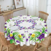 Floral Pattern With Purple Round Tablecloth Polyester Waterproof & Washable 60" Table Cloth Indoor and Outdoor for Kitchen Dining Party Picnic Table Cover