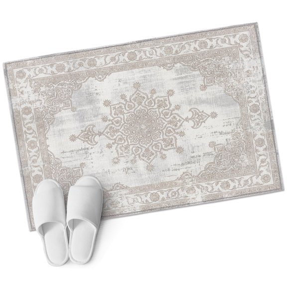 Floral Pattern Rectangle Area Rug 2x3ft Abstract Charcoal Central Medallion Weathered Border Washable Rugs for Living Room, Non Slip Soft Carpet for Bedroom Entryway Dining Room