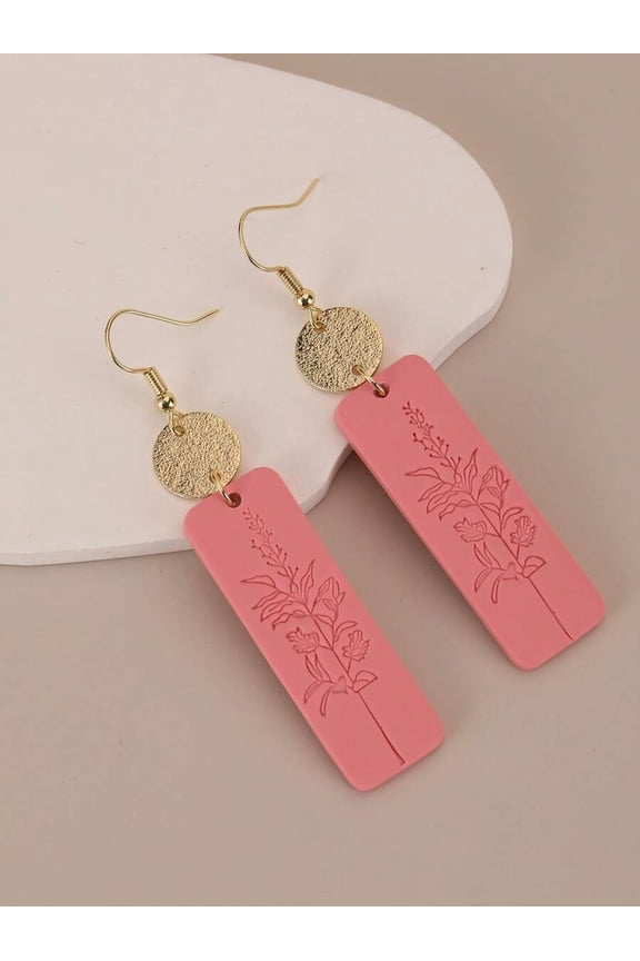 Floral Pattern Rectangle Drop Earrings in Coral Pink, 1 Pack