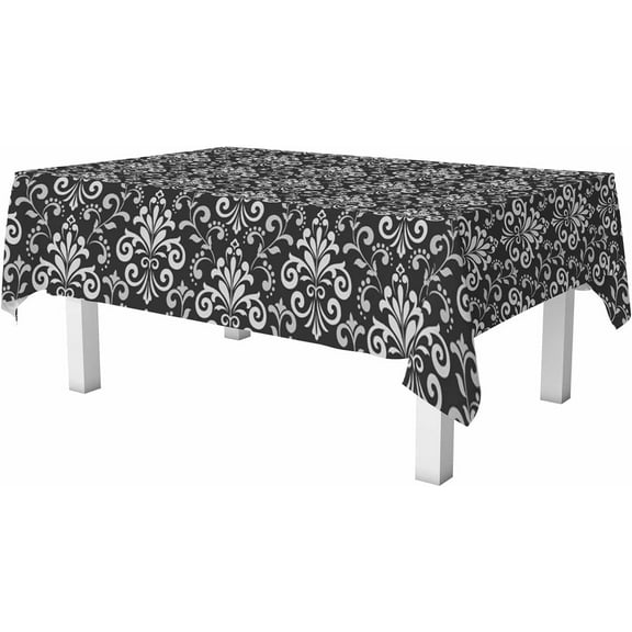 Floral Pattern Rectangle Table Cloth Baroque Damask Grey and Black Graphic Modern Texture Wipeable Waterproof Tablecloths Table Cover for Party Picnic Dinner Indoor and Outdoor 60" X 84"