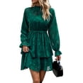 thumbnail image 1 of Floral Pattern Ruffle Waist Dress for Women Above Knee Length Olive Green Large, 1 of 1