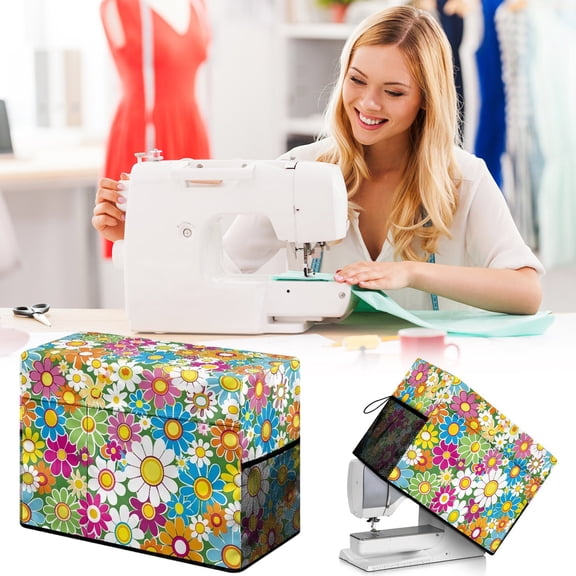 Floral Pattern Sewing Machine Dust Cover, Multi-Functional Protective Case with Storage Pockets, Easter Bags, Dustproof Fabric Cover for Standard Sewing Machines and Home Craft, 17.7*8.6*12.5in, D