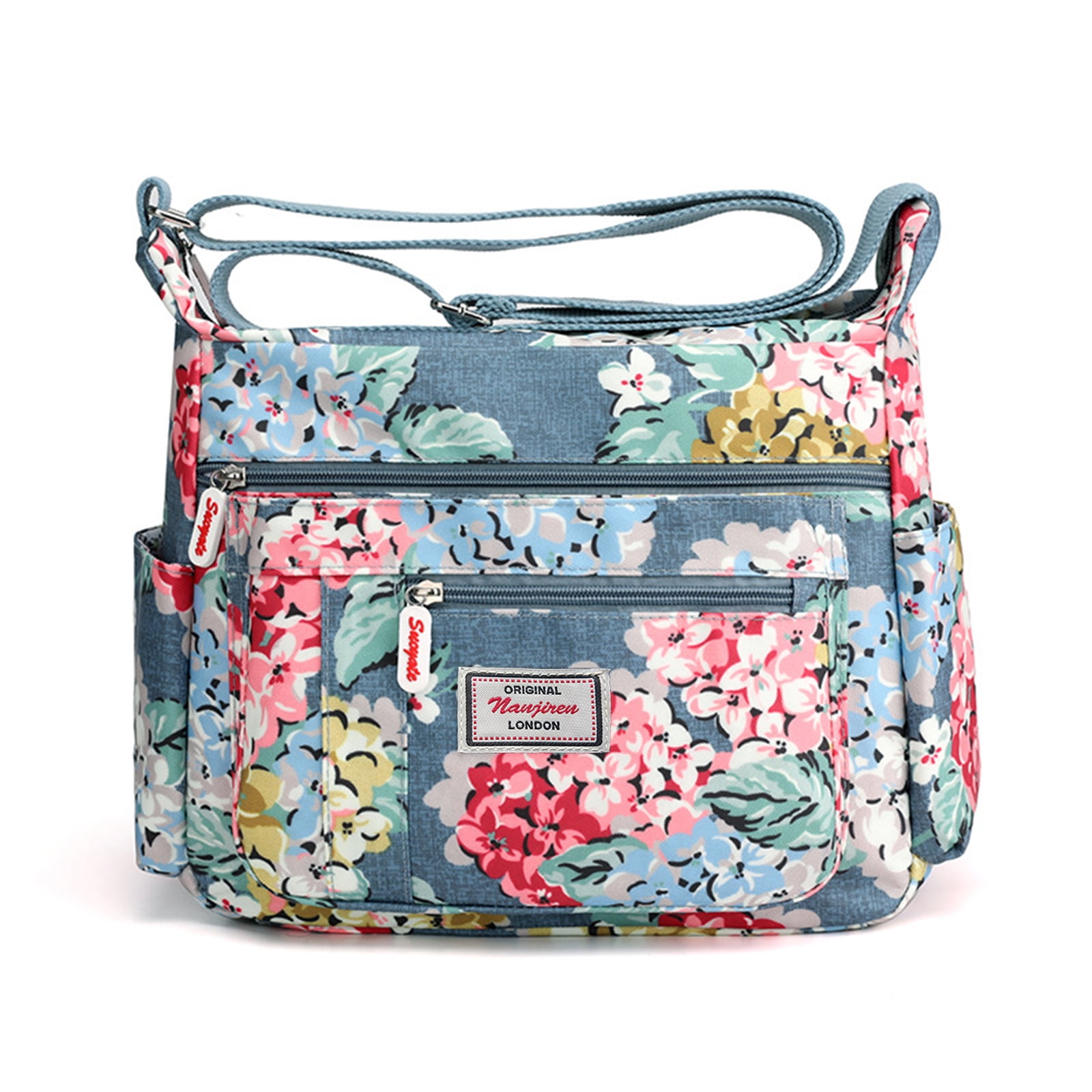 Floral Pattern Shoulder Bag for Women, Casual Multi-Pocket Crossbody Bag, Blue