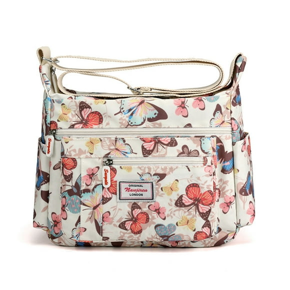 Floral Pattern Shoulder Bag for Women Casual Multi-Pocket Crossbody Bag Durable Fabric