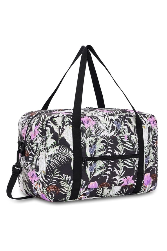 Weekender Bags for Women Holiday Tote Cute Duffel Bags for Spirit Airlines Personal Item Bag Flower Print Underseat Carry on, Black Flower