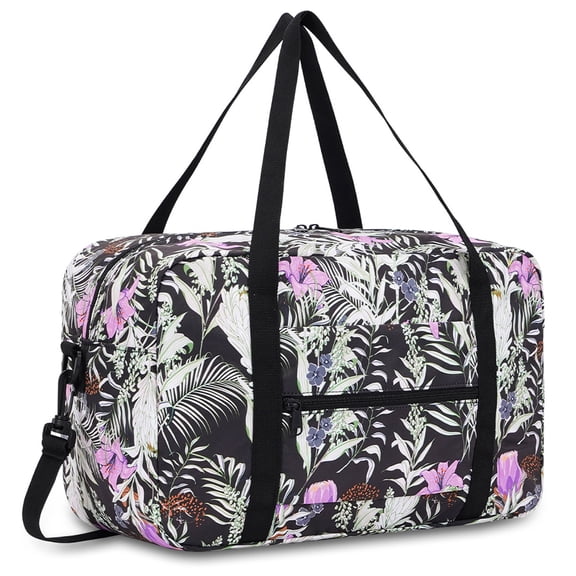Weekender Bags for Women Holiday Tote Cute Duffel Bags for Spirit Airlines Personal Item Bag Flower Print Underseat Carry on, Black Flower