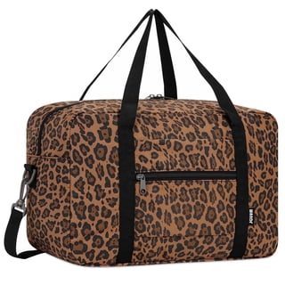Leopard Print Weekender Bag for Women Small Travel Duffel Bags for Spirit Airlines Personal Item Bag Underseat Overnight Carry on, Brown
