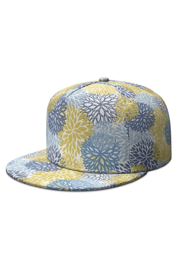 Floral Pattern Snapback Hat - Unisex Flat Brim Cap with Breathable Eyelets