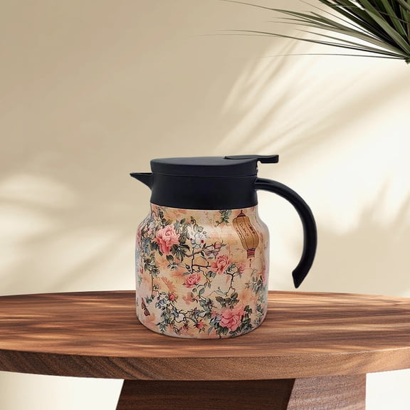 Floral Pattern Tea Pot with Built-In Infuser Mini Thermal Carafe Stainless Steel Hot Coffee Maker for Drinks