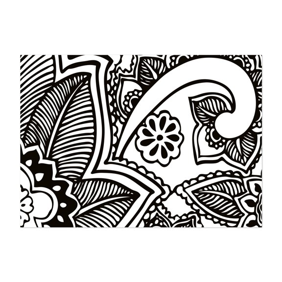 Floral Pattern | Tropical Flowers | Black and White - Digital Art Pattern Black and White Floral Abstract Line Art Geometric Modern Art Unframed Wall Art Print 9 x 12 inches