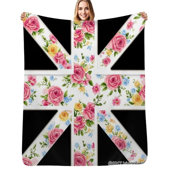 Floral Pattern Union Jack Flannel Blankets Soft Warm Throw Blanket Autumn Camping Bedroom Aesthetic Bedspread