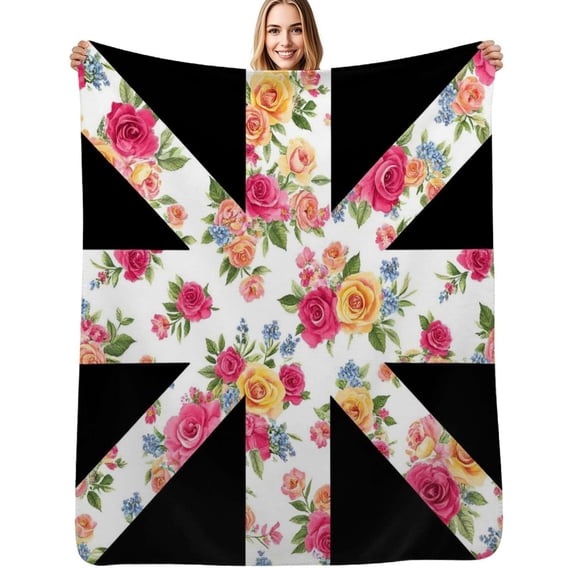 Floral Pattern Union Jack Soft Blanket Travel Bedding Throws Flannel Bedspread Sofa Bed Cover
