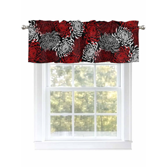 Floral Pattern Valances for Windows Outline White Red Chrysanthemum Graphic Rod Pocket Curtains Valance Short Window Treatment Drapes for Living Room, Bedroom Bathroom 60" W x 14" L