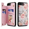 thumbnail image 1 of Floral Pattern Wallet Case Compatible for iPhone 8 Plus / iPhone 7 Plus with Card Holder, Premuim PU Leather with Rose Flowers Pattern, RFID Blocking Kickstand Shockproof Protection Case, Rose, 1 of 7