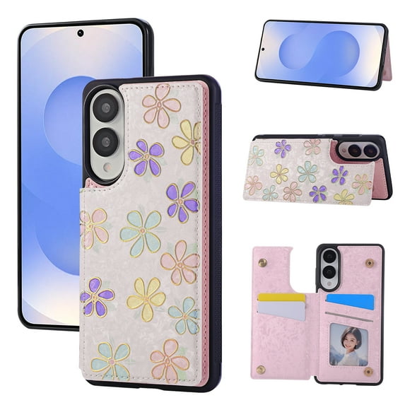 Floral Pattern Wallet Case for Samsung Galaxy S25 Edge with RFID Blocking Card Holder, Colorful Flower Pattern PU Leather Stand Flip Case for Women Girls, Shockproof Phone Cover, Colorful Flowers